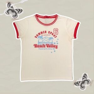 Bossini Kids White and Red Volleyball Sporty Ringer Tee